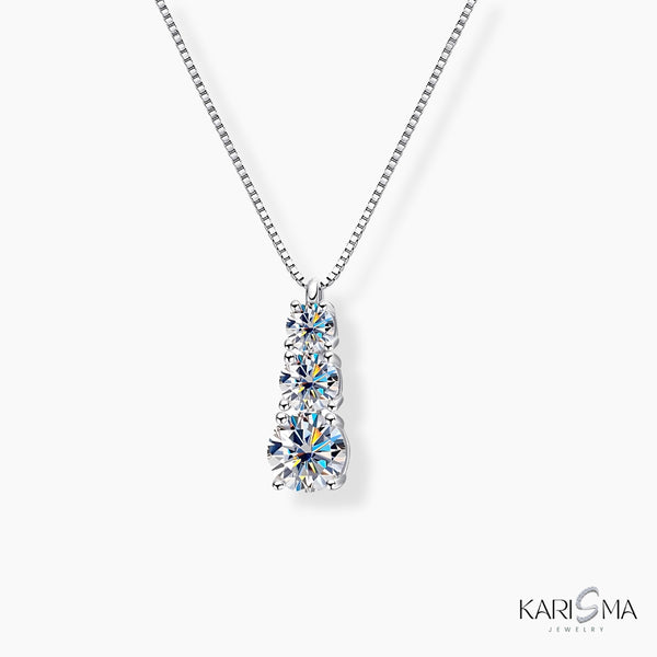 Elegant 1.8CT Moissanite Diamond Trio Pendant  Sterling Silver Necklace