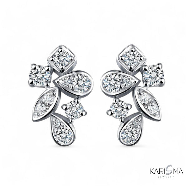 Moissanite Diamonds Sterling Silver White Rhodium Plated Cluster Stud Earrings
