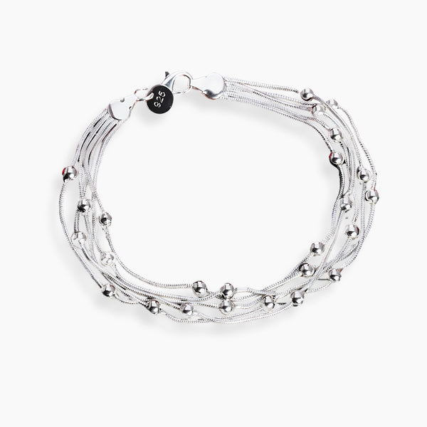 Elegant 925 Sterling Silver Five-Line Bead Ball Bracelet