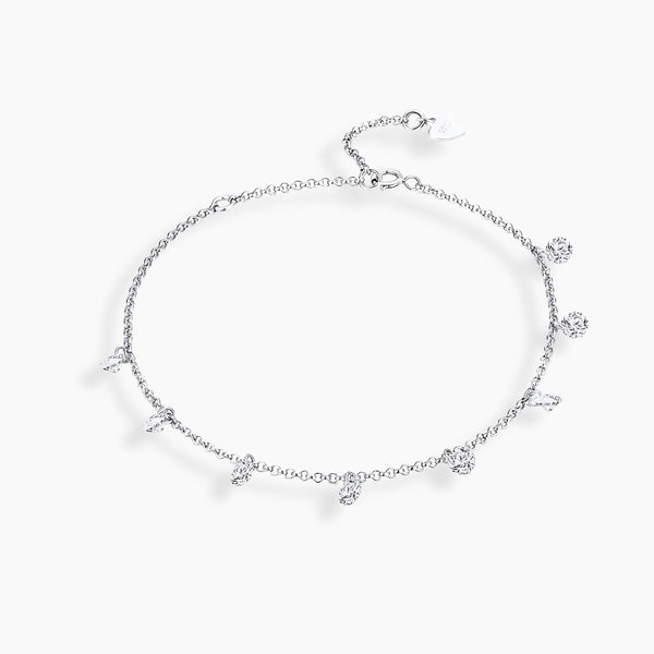 925 Sterling Silver Simple Geometric Crystal with Zircon Gemstone Link Chain Bracelets