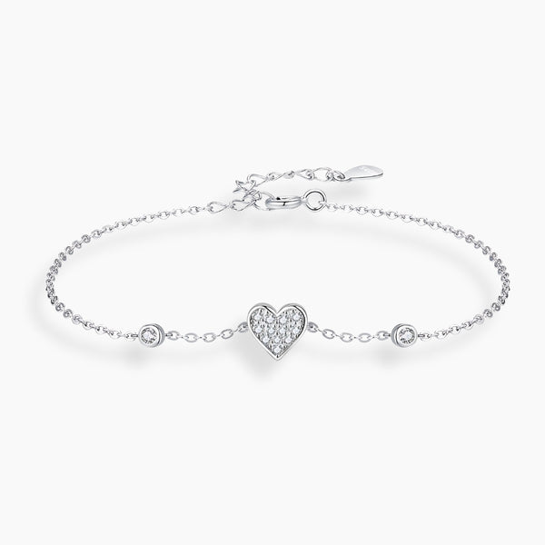 925 Sterling Silver Romantic Heart Zircon Bracelet