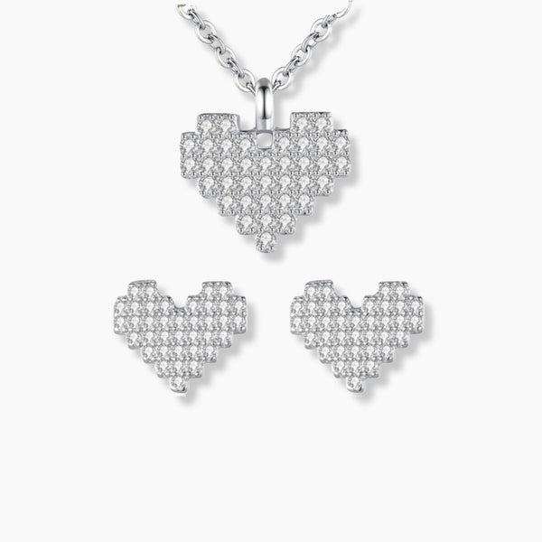 925 Sterling Silver Heart Sparkling Necklace and Earrings Jewelry Set