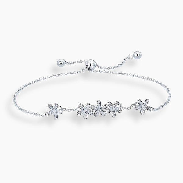 925 Sterling Silver Dazzling Daisy Chain Bracelet with Zircon Accents