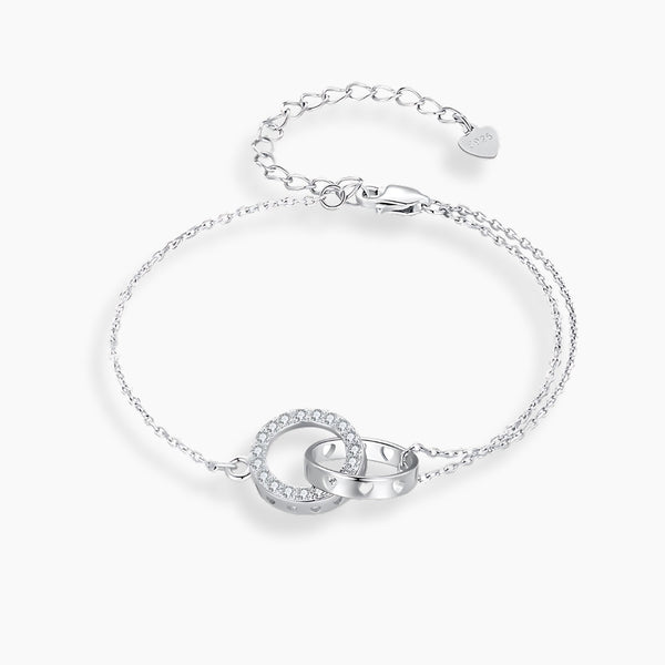 925 Sterling Silver Double Circle Eternity Adjustable Bracelet