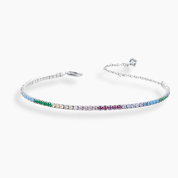 925 Sterling Silver Classic Rainbow Cubic Zirconia Adjustable Tennis Bracelet