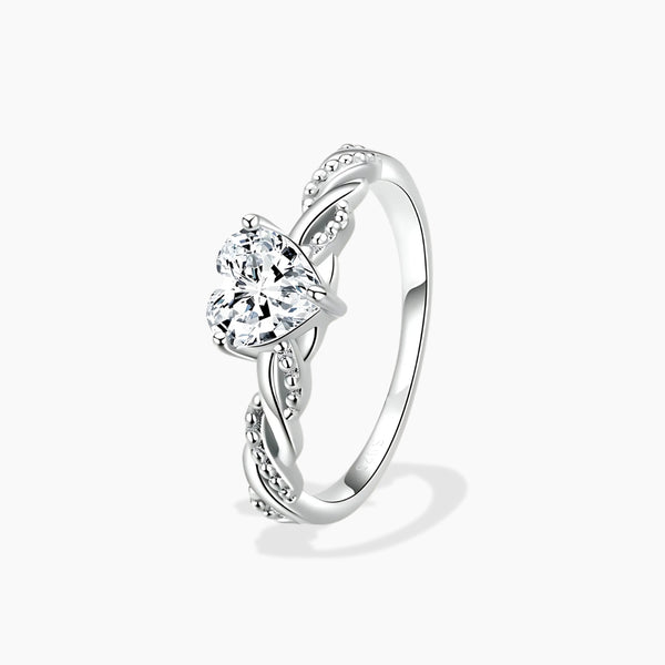 925 Sterling Silver Romantic Heart-Shaped Stone Ring