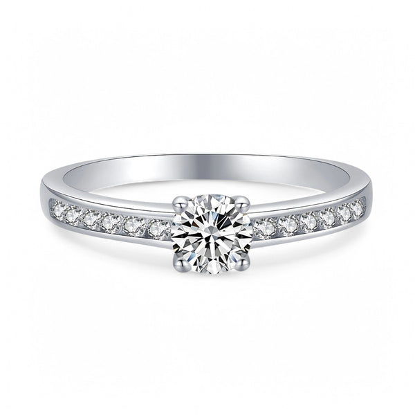 925 Sterling Silver Solitaire Ring with Pave Band