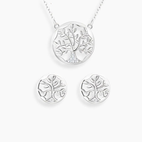 925 Sterling Silver Tree of Life Necklace and Earrings Set