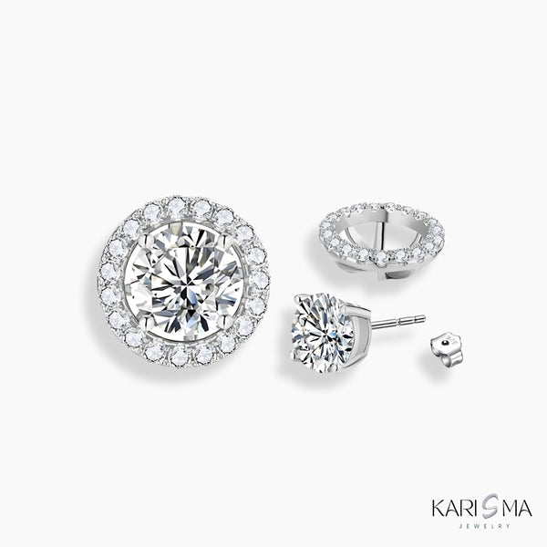 Stunning Moissanite Diamond Detachable Sterling Silver White Rhodium Plated Stud Earrings