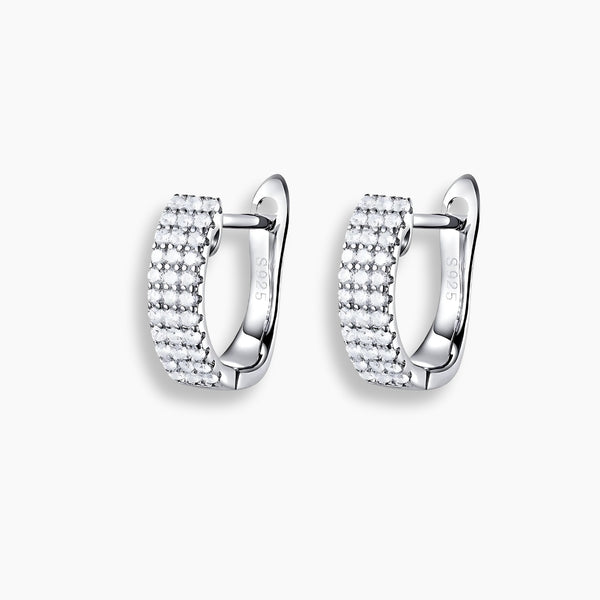 925 Sterling Silver Classic Elegant Triple Row CZ Hoop Earrings