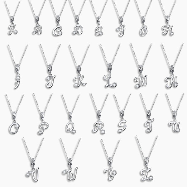 925 Sterling Silver Vintage Letter Initial Long Chain Platinum Plated A to Z Pendant Necklace –