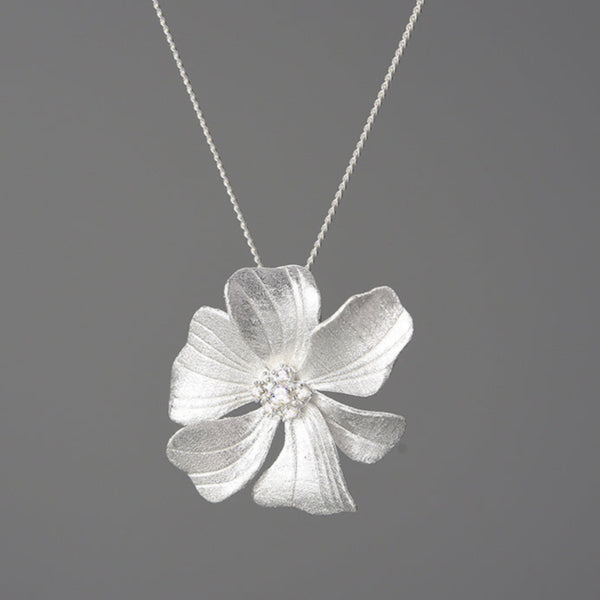 Silver Orchid Bloom Pendant Necklace