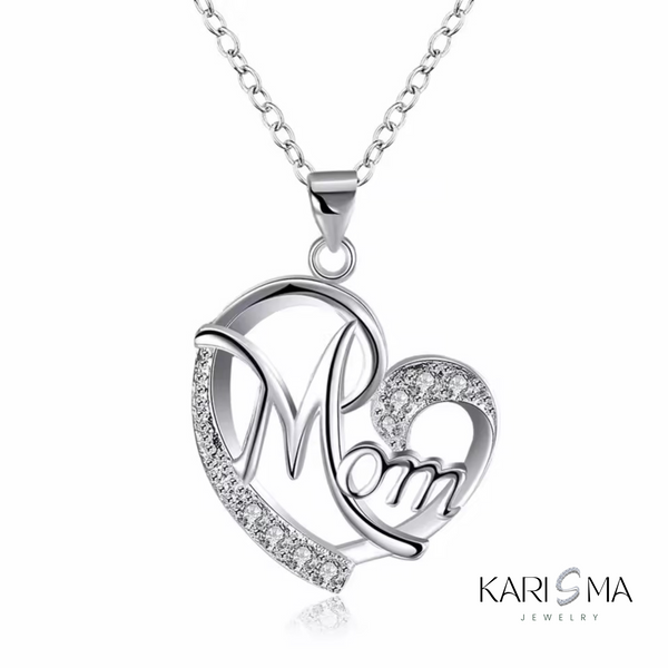 Mom Heart Pendant Necklace with Zircon