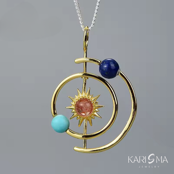 Celestial Orbit Gold Pendant with Colorful Gemstones