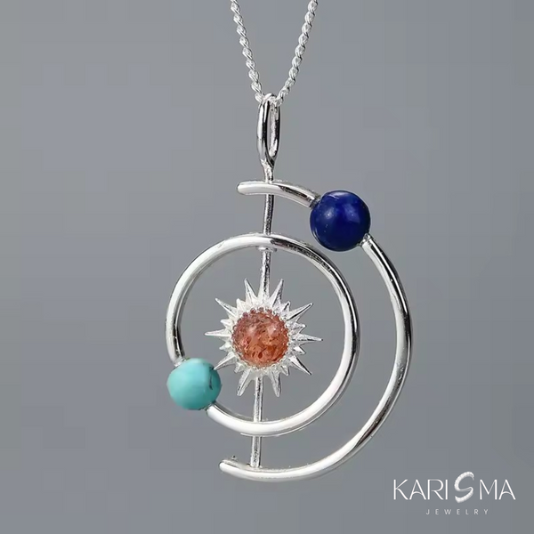 Celestial Orbit Silver Pendant with Colorful Gemstones