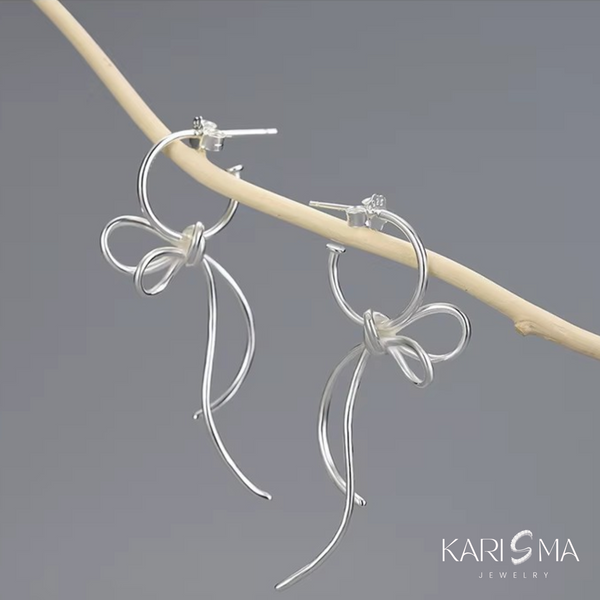 Silver Wire Bow Knot Earrings – Minimalist Handmade Design