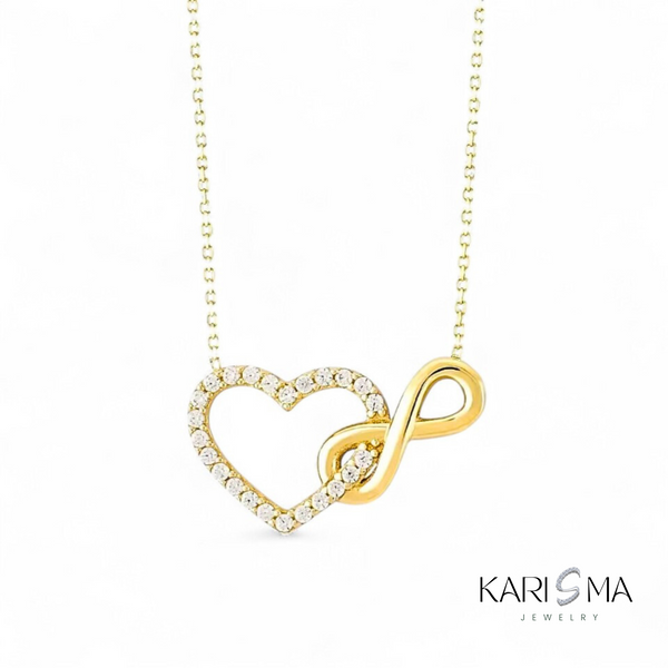 Infinity Heart Necklace with Sparkling Zircon Accents Gold Plated